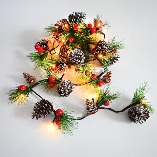 Christmas Garland Lights 6.56FT Holiday Prelit Garland Pine Cone Garland Light - Picture 2 of 7