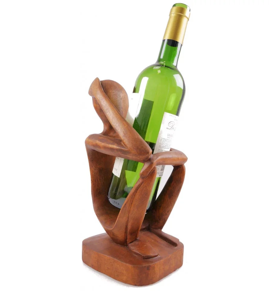 Porte-bouteille << Penseur >> 30cm en bois sculpté - Photo 4/4