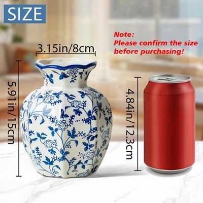 Small Blue and White Ceramic Vase, 6 Inch Vintage Chinoiserie