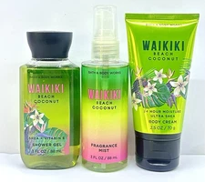 Bath & Body Works WAIKIKI BEACH COCONUT MIST CREAM &  GEL TRAVEL SIZE SET OF 3