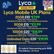 Lyca mobile sim card with 10 pound topup 4g / 5g Simcard PAYG PAY AS YOU GO DEAL