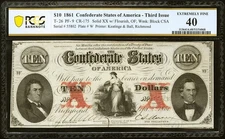 T26 $10 1861 PF-9 Cr. 175 PCGS Banknote Extremely Fine 40