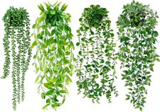 4 Pack Faux Artificial Hanging Plants, Fake Potted Greenery with Eucalyptus Vine