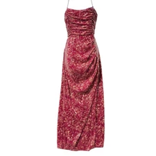 Hutch X Anthropology Maxi Dress Sz 4 Luxe Pink Floral Sequin Ruched Gown Formal