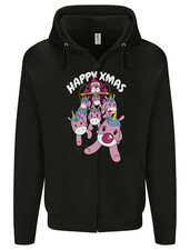 Santa's Sleight Pulled By Christmas Unicorns Xmas Mens Zip Up Hoodie