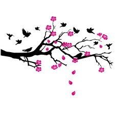 Autocollant mural branche avec fleurs de cerisier 115 x 52 cm garde-robe...