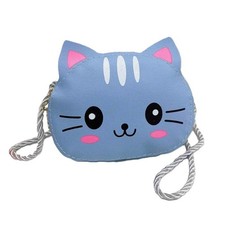 Mini Crossbody Bag for Children Cute Cartoon Blue Cat Messenger Purse