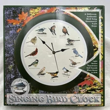 The Original Singing Bird Hanging Wall Clock 13” Green Frame Yellow Face Works