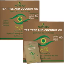 NOVEHA 120PCs Tea Tree & Coconut Oil Eyelid & Lash Wipes - For 2 Pack 