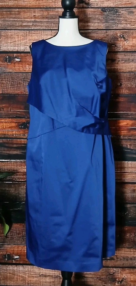 Talbots Woman Dress Plus Size 16 W Satin Sheath Draped Waist Formal Royal Blue - Image 3 of 4