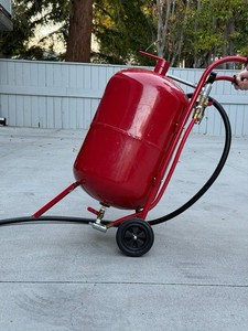 Central Pneumatic Red Pressure Pot Sandblaster on Wheels w/ Blast Hose & Gauge