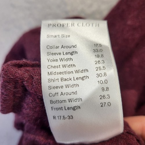 Proper Cloth Beacon Flannel Button Shirt Mens 17.5 33 Burganday Long Sleeve 2XL - Picture 15 of 18