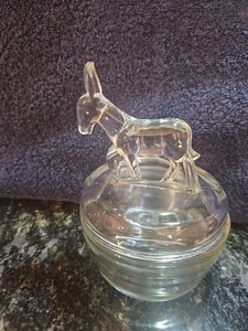 Jeannette Glass Co Clear Glass Donkey Trinket Box/powder Jar