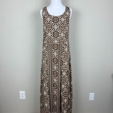 J Jill Maxi Dress Medium Brown Beige Sleeveless Floral Stretch Racerback Boho M