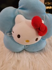 Hello Kitty Blue Flower Plush Pillow Cushion w/ Green Stem 7" Great Condition