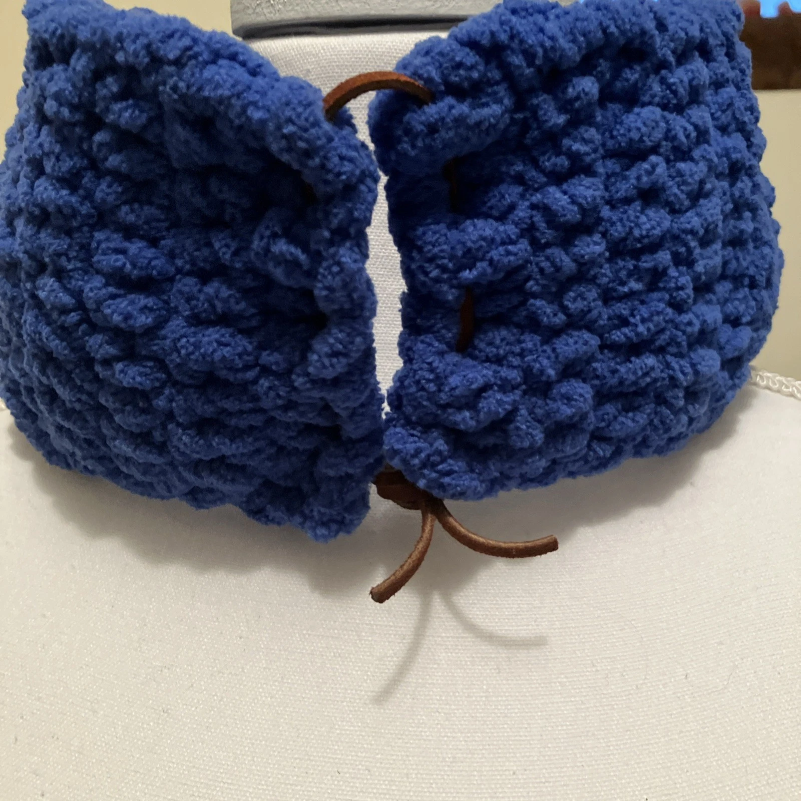 Neck & Ear Warmer Scarf Hand Crocheted with Suede Lace Adjustable Closure