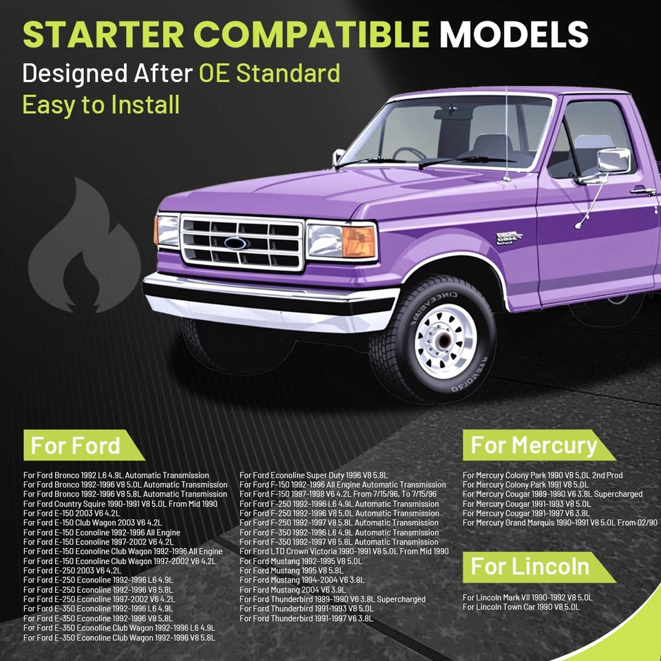 3205 Starter For Ford F150 F250 1989 1990 1991 1992-1995 4.9L 5.0L 5.8L 3268 USA Foto 2 de 4