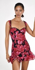 Charo Ruiz Ibiza Sunil Mini Dress Sz M Red Pink Floral Watercolor Ruffle Luxury
