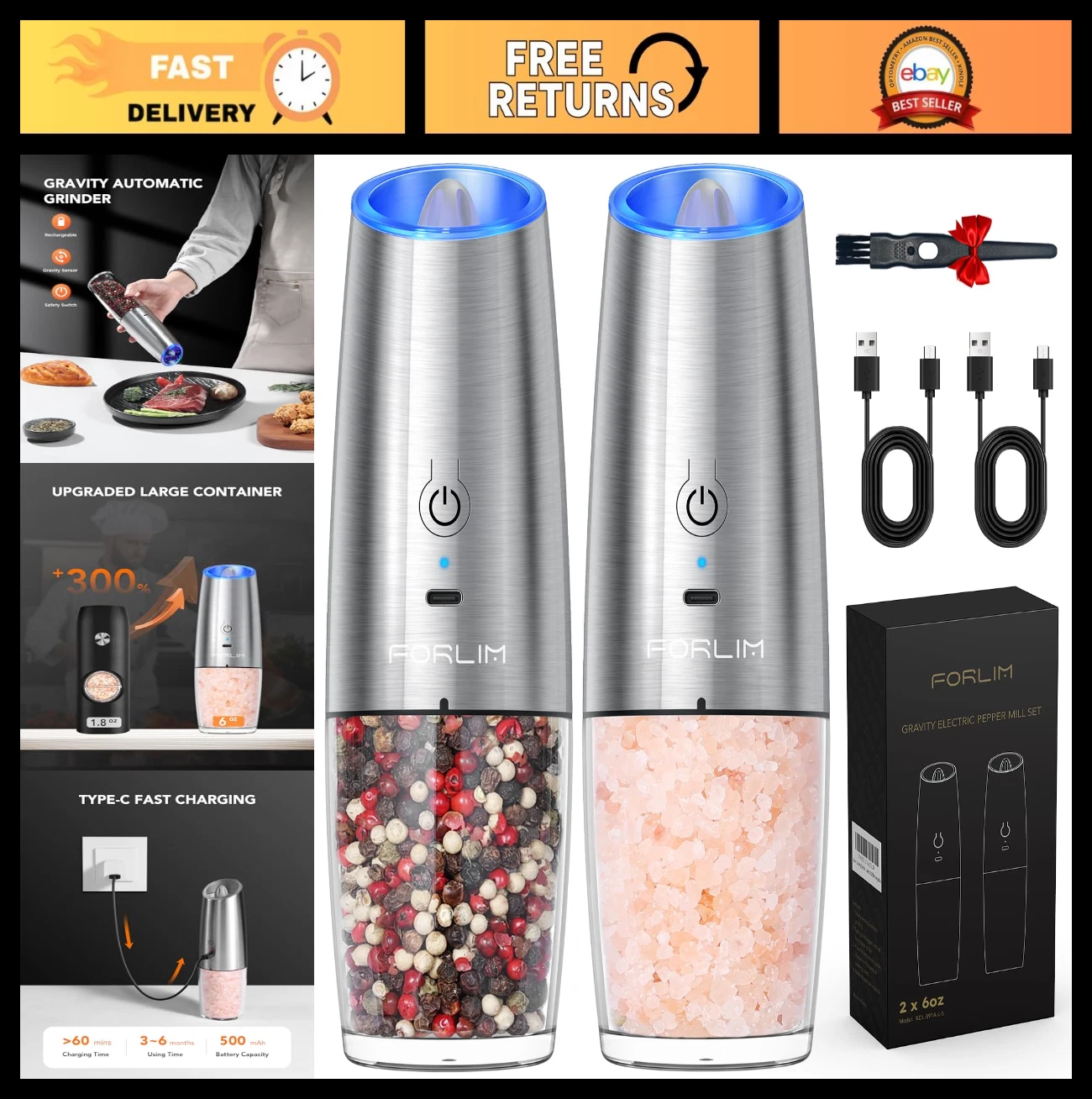 Electric Salt and Pepper Grinder Set - USB Rechargeable, Large Capacity, One-Han
Opens in a new wind