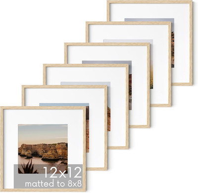 Beige Oak 12x12 Picture Frames Set of 6 with 8x8 Mats for Gallery Wall