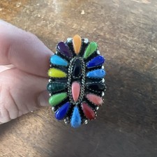 Native American Navajo Womens Turquoise Multi Stone Cluster Ring Size 5 B Zuni