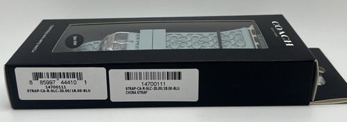 new COACH Apple Watch Strap BLUE/GREY Silicone Band Embossed “C” Logo 38mm/40mm - Zdjęcie 3 z 4