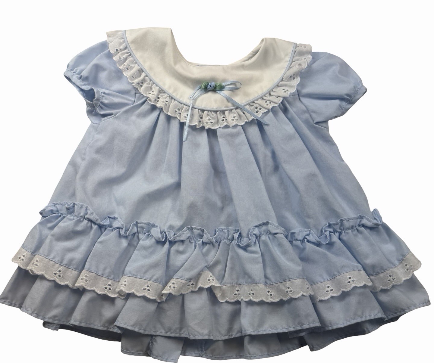 Rose Cottage Baby Blue Dress 3-6 Months Eyelet Trim Ruffle Vintage Style