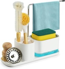 Kitchen Sink Caddy Soap Dispenser Drainer Rack Drip Tray Holder Storage Cloth UK