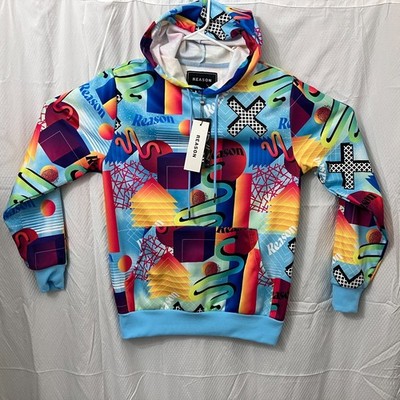 Reason Men's Small Abstract Geometric Colorblock Hoodie Sweatshirt Size Small