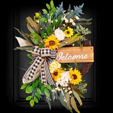 Spring Summer Wreaths for Front Door Porch Wall Window, 22" Farmhouse Sunflow...