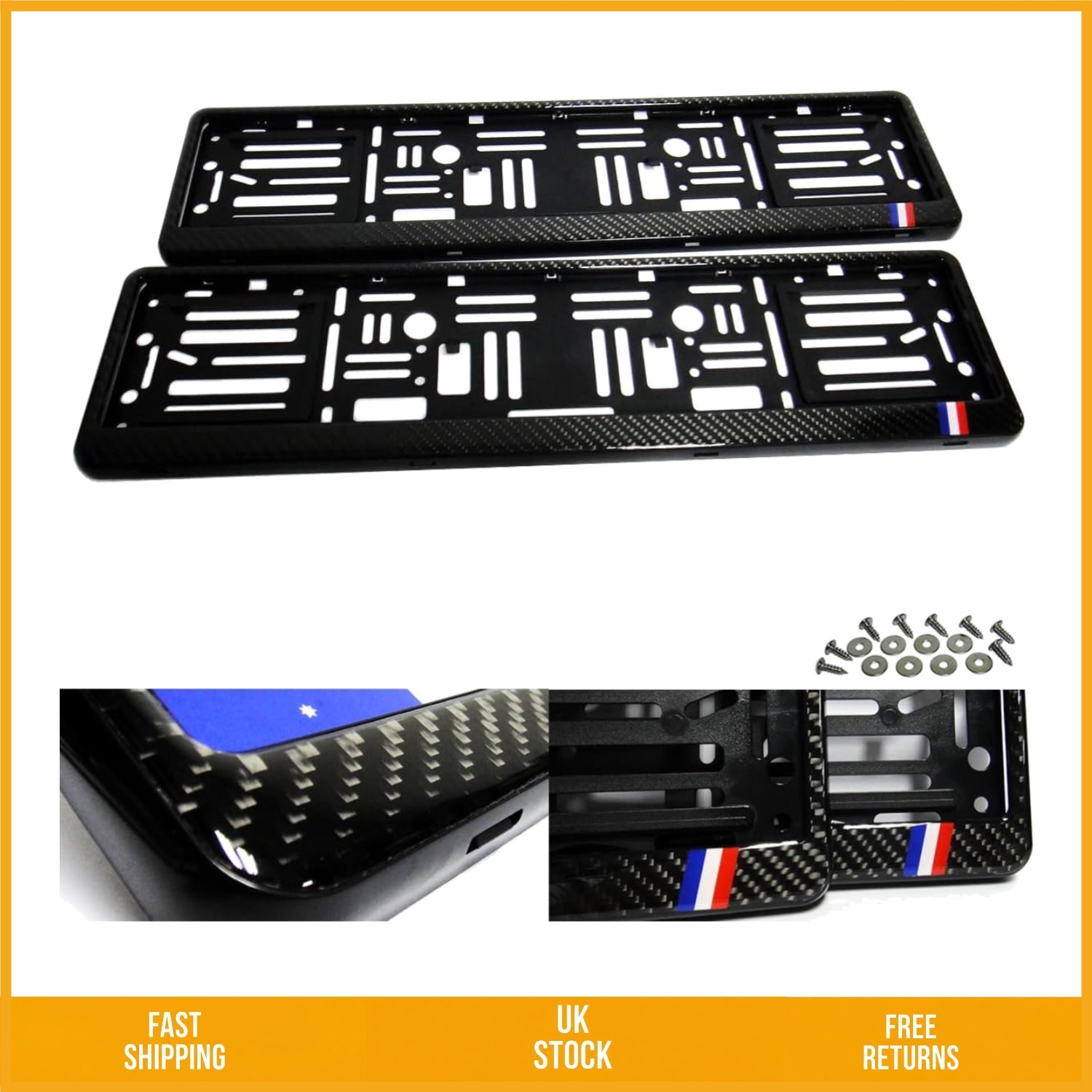 Sleek Real Carbon Fibre UK Euro Car Licence Plate Holder Frame Surround 2 Pack