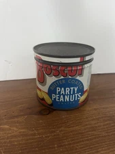 VINTAGE BOSCUL FANCY Party NUTS TIN CAN 1940'S Great Graphics