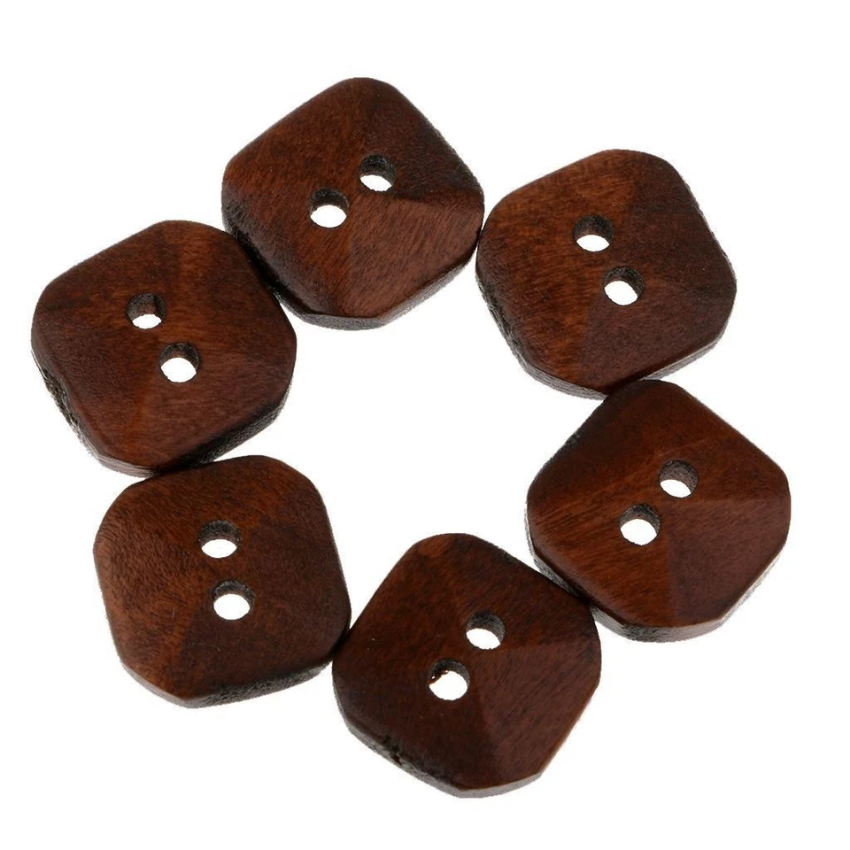 100 Pieces Wooden 2 Holes Square Buttons For Sewing - Image 4 of 4