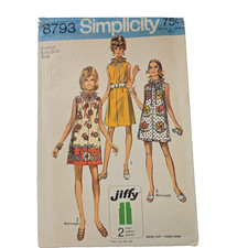 70s Simplicity 8793 MuuMuu Mini Dress Sleeveless Pattern RuffleNeck Sz 12-14 cut