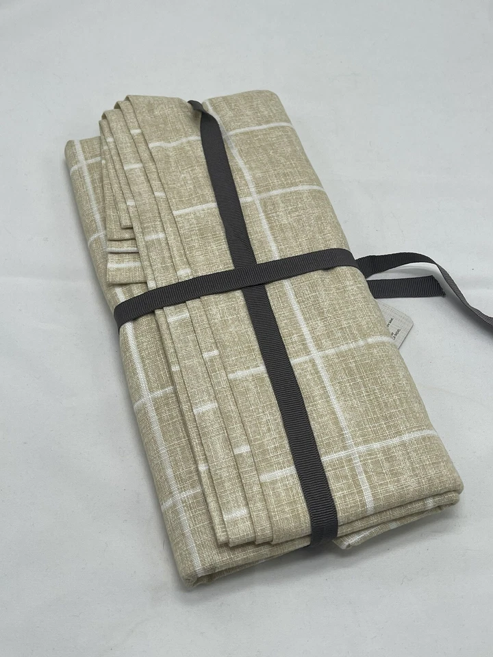 Fieldcrest Luxury 20” X 20” Windowpane Print Beige Linen Dinner Napkin Set of 4 - Image 3 of 3