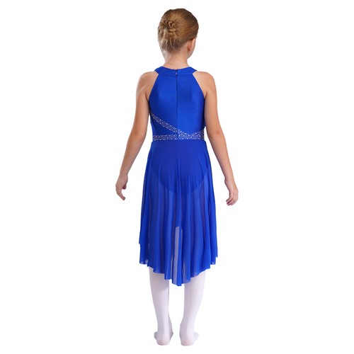 Girl Lyrical Dance Dress Modern Dancewear Sleeveless Sequins Bodice Waist Outfit - Picture 106 of 162