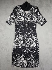Worthington Women Dark Gray, White Turtleneck Sweater Midi Dress Short Slv Sz L 