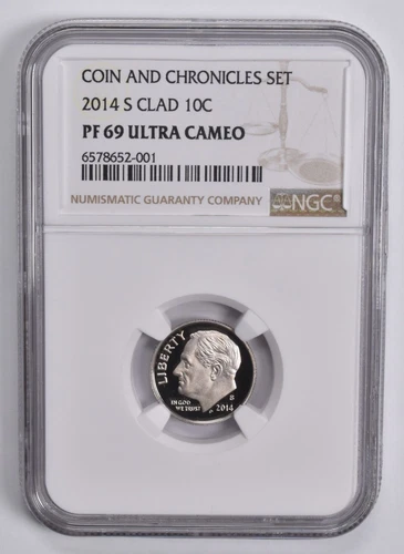 PF69 2014-S CLAD Roosevelt Dime 10C Coin and Chronicles NGC Brown Lbl