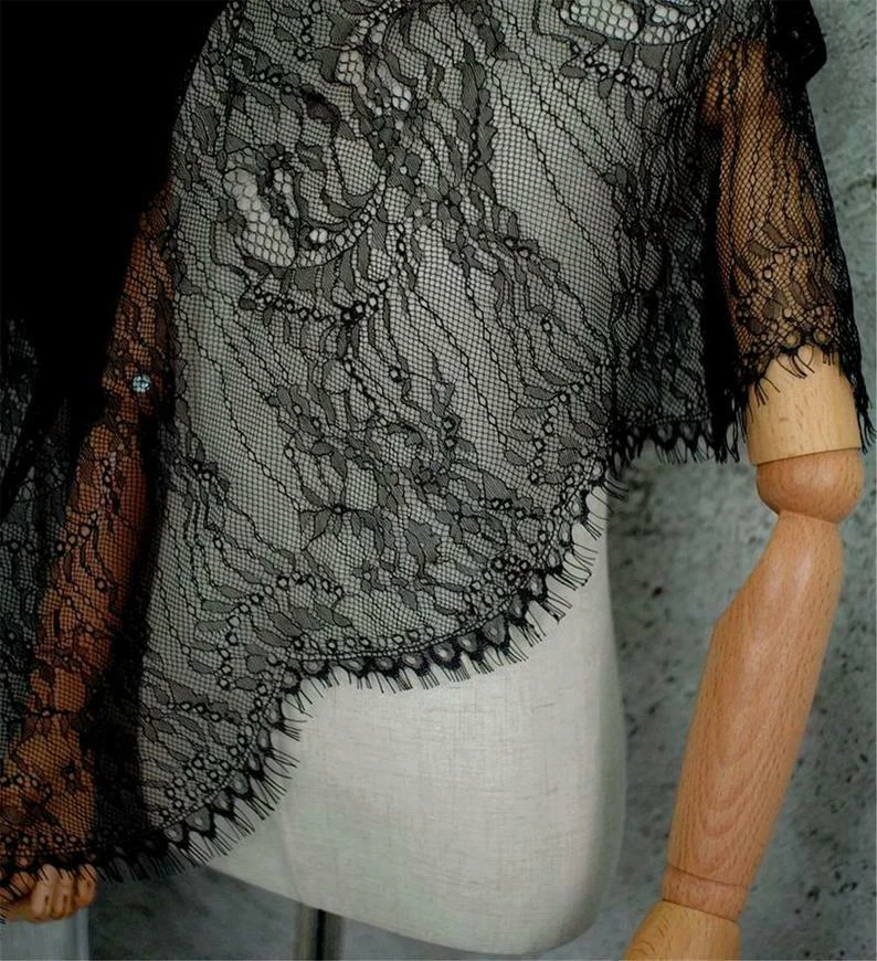 OFF WHITE Abito da sposa bianco sporco morbido Chantilly vintage tessuto pizzo ciglia fai da te