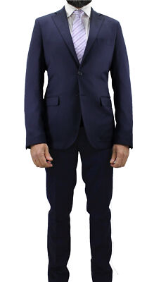 Costume sur mesure 2 boutons bleu drop 7 100% vendu laine fraîche Angelico Fabriqué en