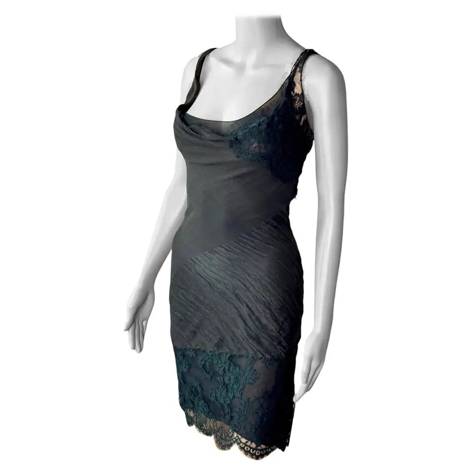 dior galliano black lace bow mini slip dress John F/W 2006 Semi-Sheer Knit 2 Piece White Asymmetric Ruffle Halter UK14 US10 hugging fit keeps things Color:ROSE GOLD