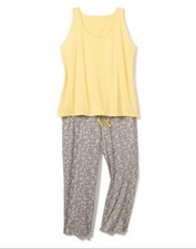 Hanes ComfortSoft Racerback Tank Capri Yellow Gray Pajama Sleep Set Medium