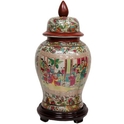 18'' Rose Medallion Porcelain Temple Jar
