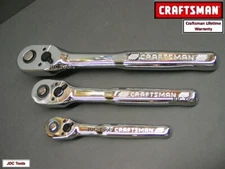 Craftsman 3 Pc LOW PROFILE Ratchet Socket Wrench Set 1/2" 3/8" & 1/4" Dr