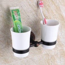 Oil Rubbed Bronze Wall Mounted Toothbrush Tumbler Holder Bathroom Cup Holder