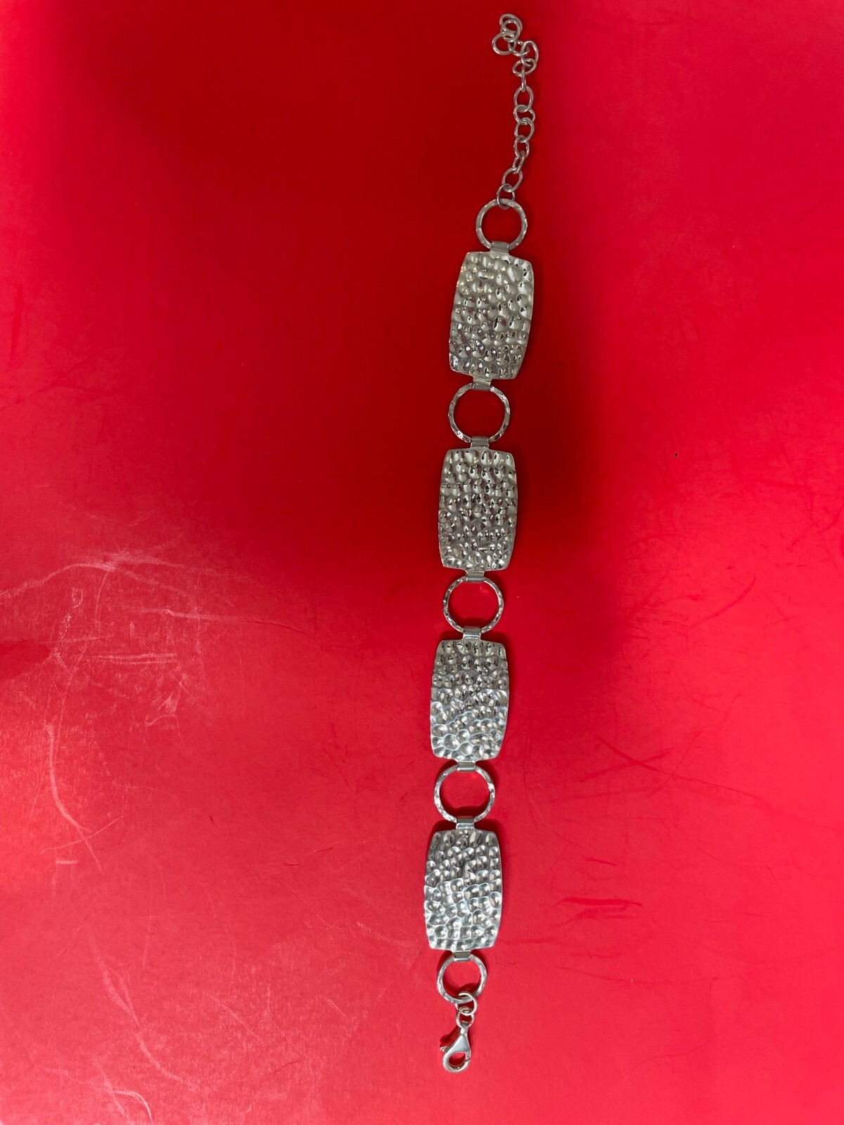 Sterling Silver Rectangular link hammered bracele… - image 1