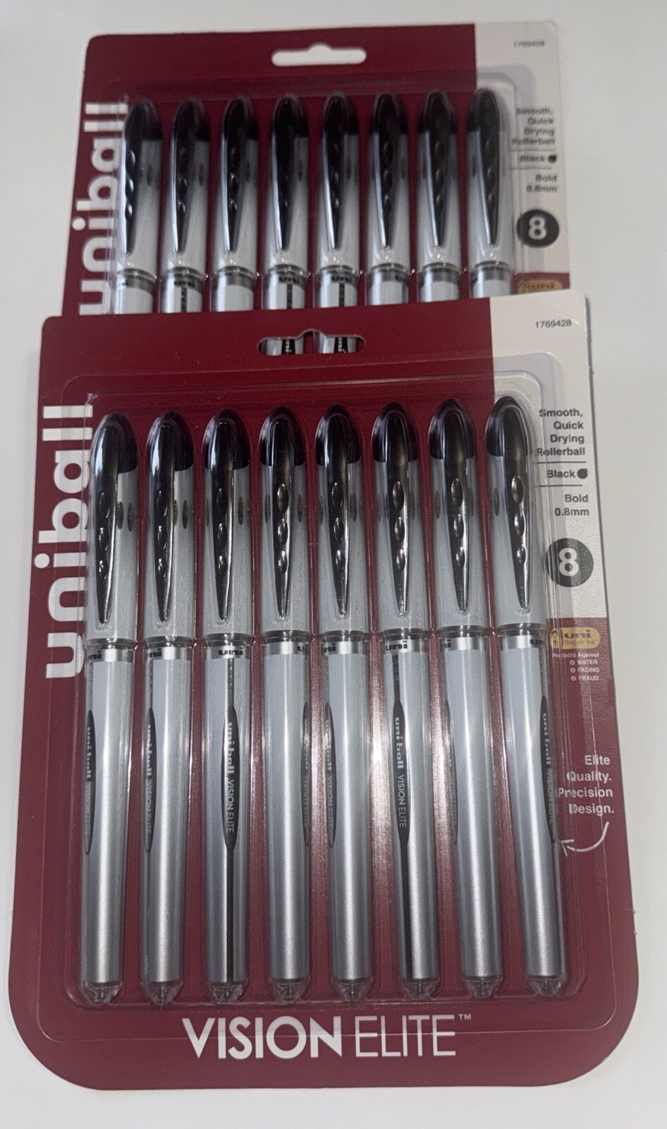 Lot of 16 Pens - Sealed Uniball Vision Elite Rollerball Bold 0.8mm Black Ink NEW