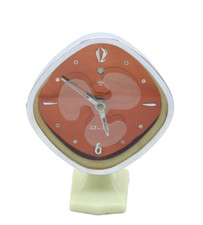 Vintage Chinese Wind-Up Alarm Clock Red Spiral Dial Chrome Trim 1960s