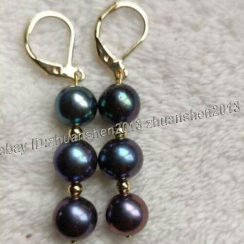 Pendientes colgantes de perlas negras naturales de Tahití de 7-8/8-9/9-10 mm - Imagen 2 de 2