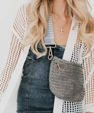 Pretty Simple Westlyn Woven Bum Bag Crossbody Gray Detachable Belt Strap NEW